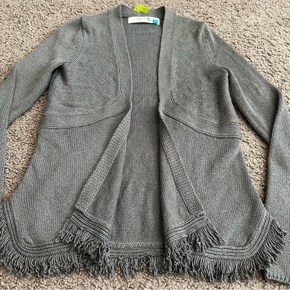 Sparrow Gray Knit Open Front Curve Fringe Hem Cardigan XS - Picture 4 of 14